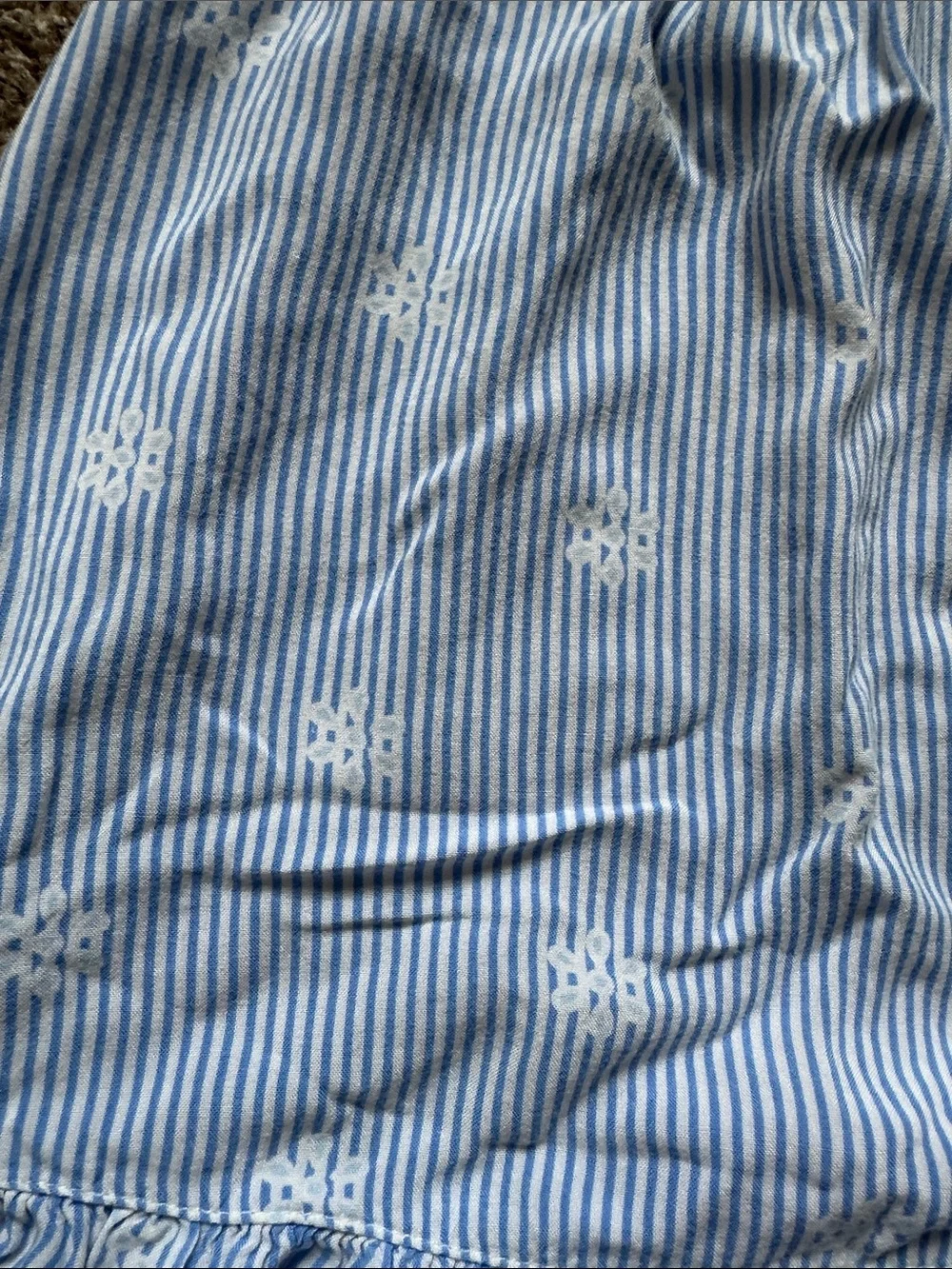 Old Navy Light Blue and White Striped Ruffle-Trim Dress